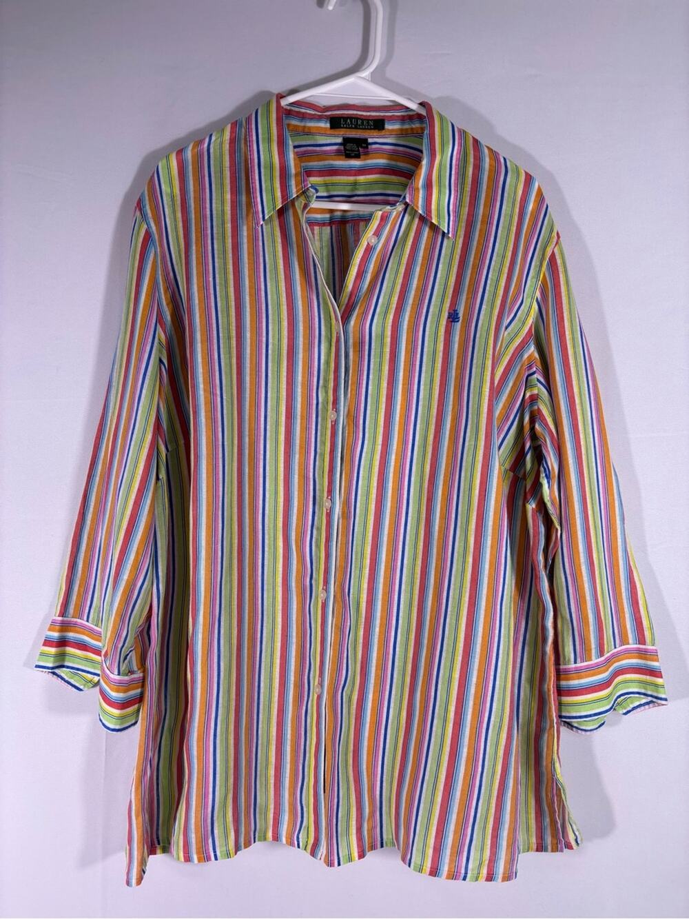 Lauren Ralph Lauren Rainbow Stripe Linen Button Up Shirt 2X